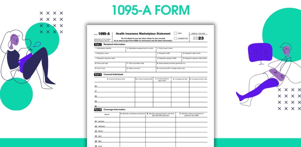 The sample of the 1095-A tax form for 2023